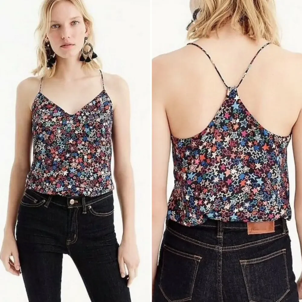 J Crew Carrie Cami Kaleidoscope Star Tank Top Y-back black H6568